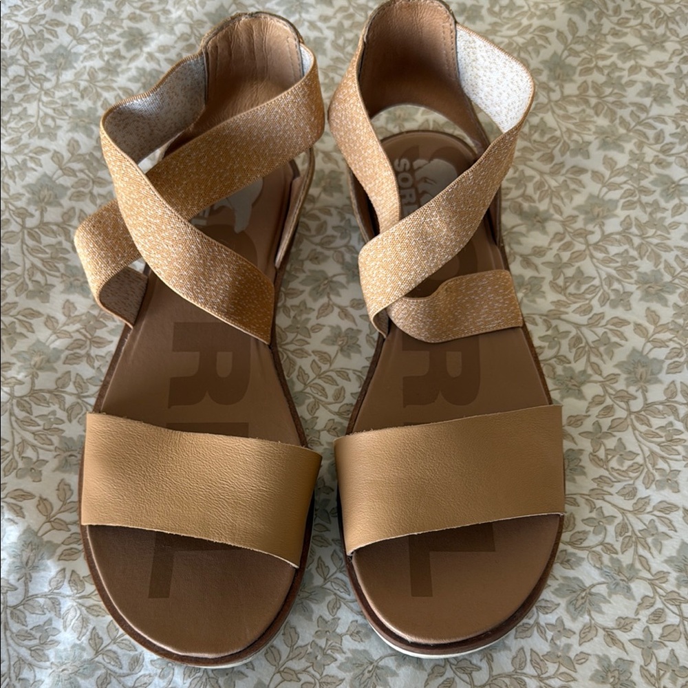 Sorel Tan Leather Ankle Strap Sandals
